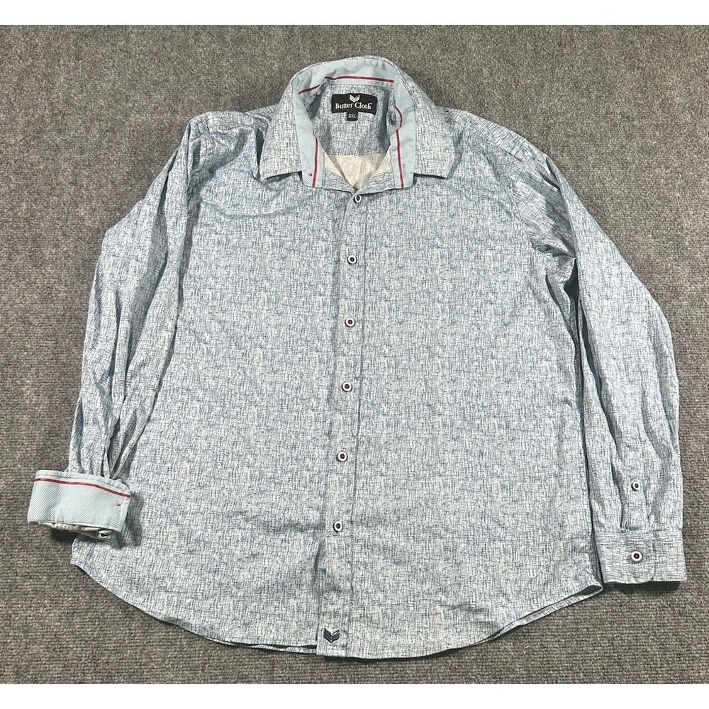 Buttercloth Mens 2XL Blue Button Up Dress Shirt 100% Cotton Flip Cuff